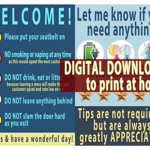 Printable Rideshare Tip Sign: Uber, Lyft, English & Spanish (Digital Download)