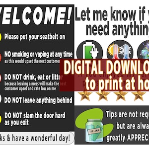 Printable Rideshare Tip Sign | Uber, Lyft Car | English & Spanish (Digital Download)