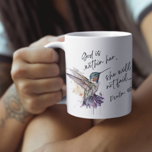 Bible Verse Mug - Psaume 46:5 NIV - Tasse à café chrétienne, Tasse religieuse, Tasse de foi, Tasse d’Écritures, Cadeau de soins personnels, Cadeau pour elle