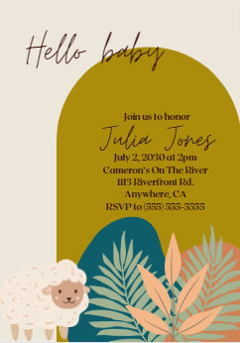 Boho Lamb Baby Shower Invitation Etsy