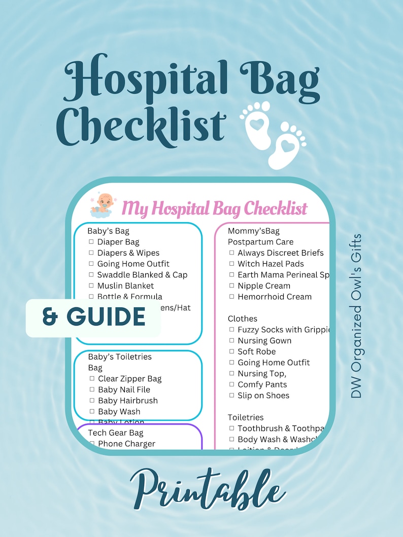 Hospital Bag Checklist Guide Printable Birth Checklist Hospital Bag Packing List Go Bag