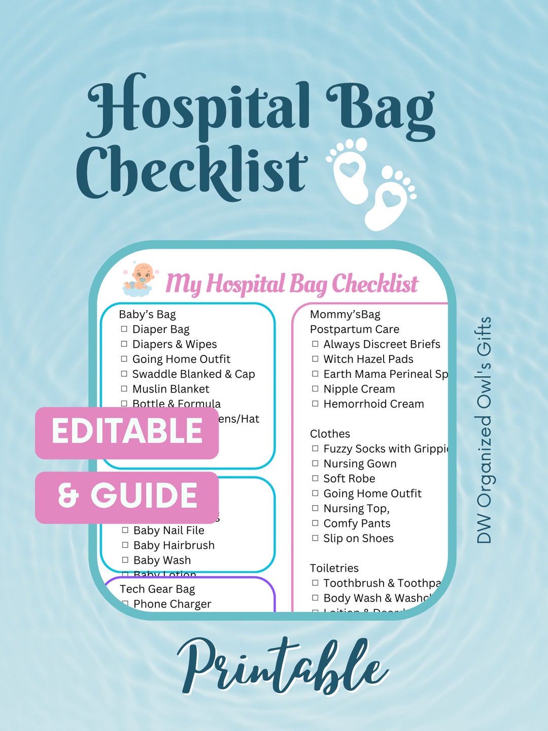 Hospital Bag Checklist Guide Printable Birth Checklist Hospital Bag
