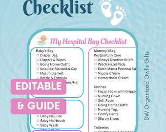 Hospital Bag Checklist Guide Printable  Birth Checklist Hospital Bag Packing List Go Bag Checklist for New Mom Pregnancy