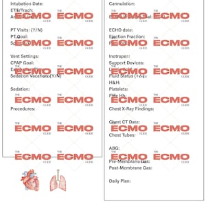 ECMO Patient Rounding Sheet, Report Sheet Made for Specialists, CVICU Nurses & More