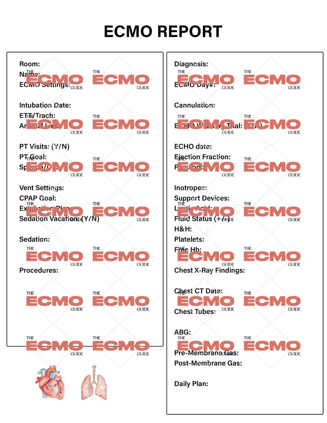 ECMO Patient Rounding Sheet, Report Sheet Made for Specialists, CVICU