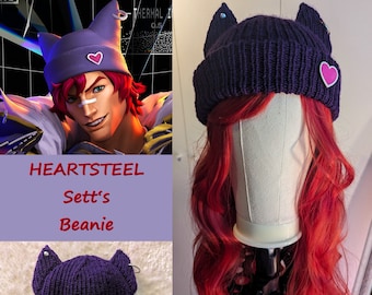 HEARTSTEEL Sett's Beanie League of Legends knit Cosplay Riot Games Cat Hat Costume handmade with Accessories - Made to order