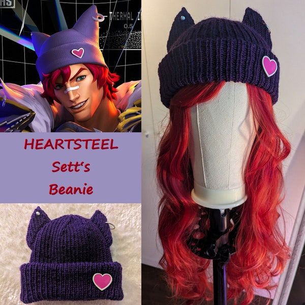 HEARTSTEEL Sett's Beanie League of Legends knit Cosplay Riot Games Cat Hat Costume handmade with Accessories - Made to order