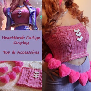 League of Legends Heartthrob Caitlyn cosplay knit crop top vest with accessories - belt, earring, necklace for LoL costume Riot