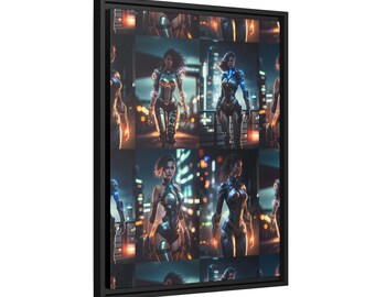 Cyberpunk Anime Girl | Aesthetic Wall Art | Gift Ideas | Premium Gallery Canvas, Black Vertical Frame