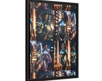 Cyberpunk Anime Girl | Aesthetic Wall Art | Gift Ideas | Premium Gallery Canvas, Black Vertical Frame