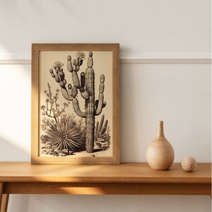 Saguaro Cactus Botanical Sketch Printable - Detailed Illustration of Saguaro Cactus, Perfect for Nature Enthusiasts and Home Decor