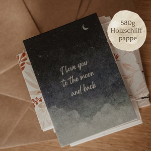Postkarte „I love you to the moon and back“ | Liebe, Mond, Valentinstag oder einfach zum Verschenken