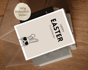 Postcard for Easter "Happy Eastern to everybunny" | Easter card with cool Easter bunny