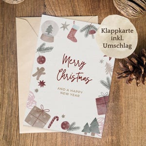 Klappkarte Weihnachten | Merry Christmas and a happy new year | aus hochwertigem Naturpapier