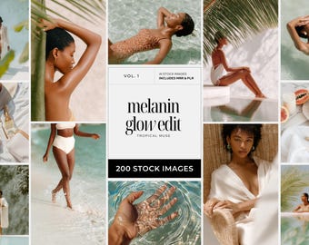 Melanin Summer Stock Photos, Tropical Beach Lifestyle Images, Melanin Lifestyle Aesthetic Stock Images, Faceless Social Media PLR MRR Bundle