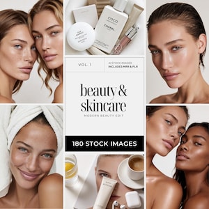 Natural Beauty Stock Photos, Editorial Diverse Skincare Portrait Images for Social Media Skin Care Beauty Salon Med Spa Esthetician, MRR PLR