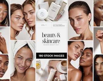 Natural Beauty Stock Photos, Editorial Diverse Skincare Portrait Images for Social Media Skin Care Beauty Salon Med Spa Esthetician, MRR PLR