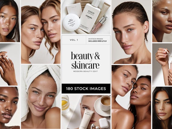 Natural Beauty Stock Photos, Editorial Diverse Skincare Portrait Images for Social Media Skin Care Beauty Salon Med Spa Esthetician, MRR PLR