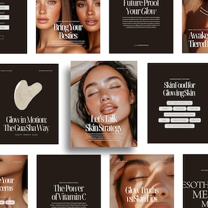 300 Skincare Instagram Templates, Esthetician Social Media Templates, Skincare Coach, Editable Canva Templates Skincare Social Media Posts
