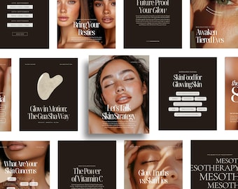 300 Skincare Instagram Templates, Esthetician Social Media Templates, Skincare Coach, Editable Canva Templates Skincare Social Media Posts