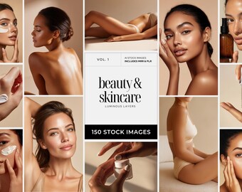 Skincare Stock Photos Bundle, MRR PLR Beauty Branding Images, Diverse Body Portraits, Esthetician Medspa Content for Social Media Marketing