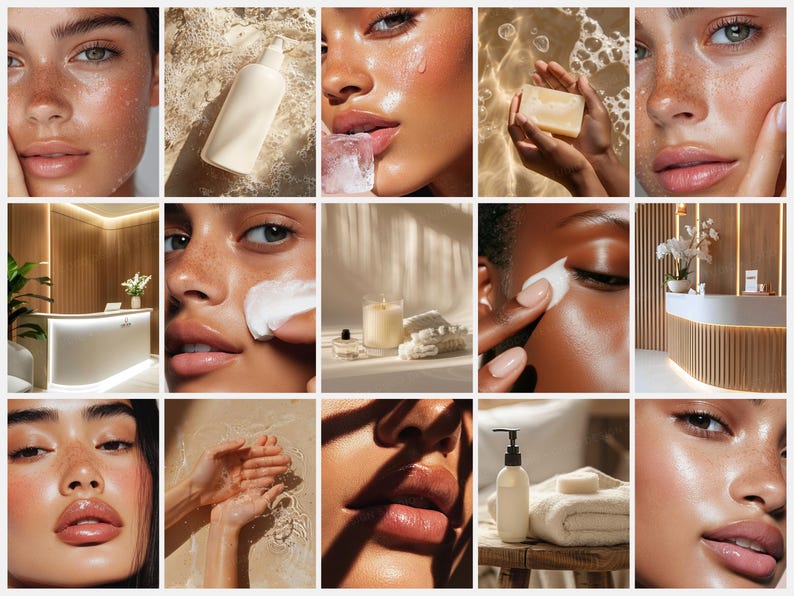 Aesthetic Skincare Stock Photos, 100 AI Beauty Images, Diverse Women Portraits for Esthetician Medspa & Beauty Salon Social Media Branding 画像 6