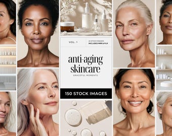 Mature Beauty Stock Photos, Anti Aging Skincare Stock Images for Esthetician Medspa Branding, MRR PLR Authentic Diverse Women Beauty Images