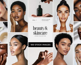 Beauty Skincare Stock Photos, Diverse Model Image Bundle for Social Media, Branding and Content Creation, Aesthetic Skin Care Product Images