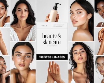 Natural Beauty Stock Photos, Diverse Model Portraits, Aesthetic Skincare Images for Beauty Salon Branding, Social Media & Skin Care Business