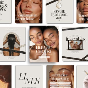 650 Skincare Instagram Templates, Skincare Instagram, Esthetician Instagram Skincare Posts, Esthetician Templates, Skincare Social Media Kit