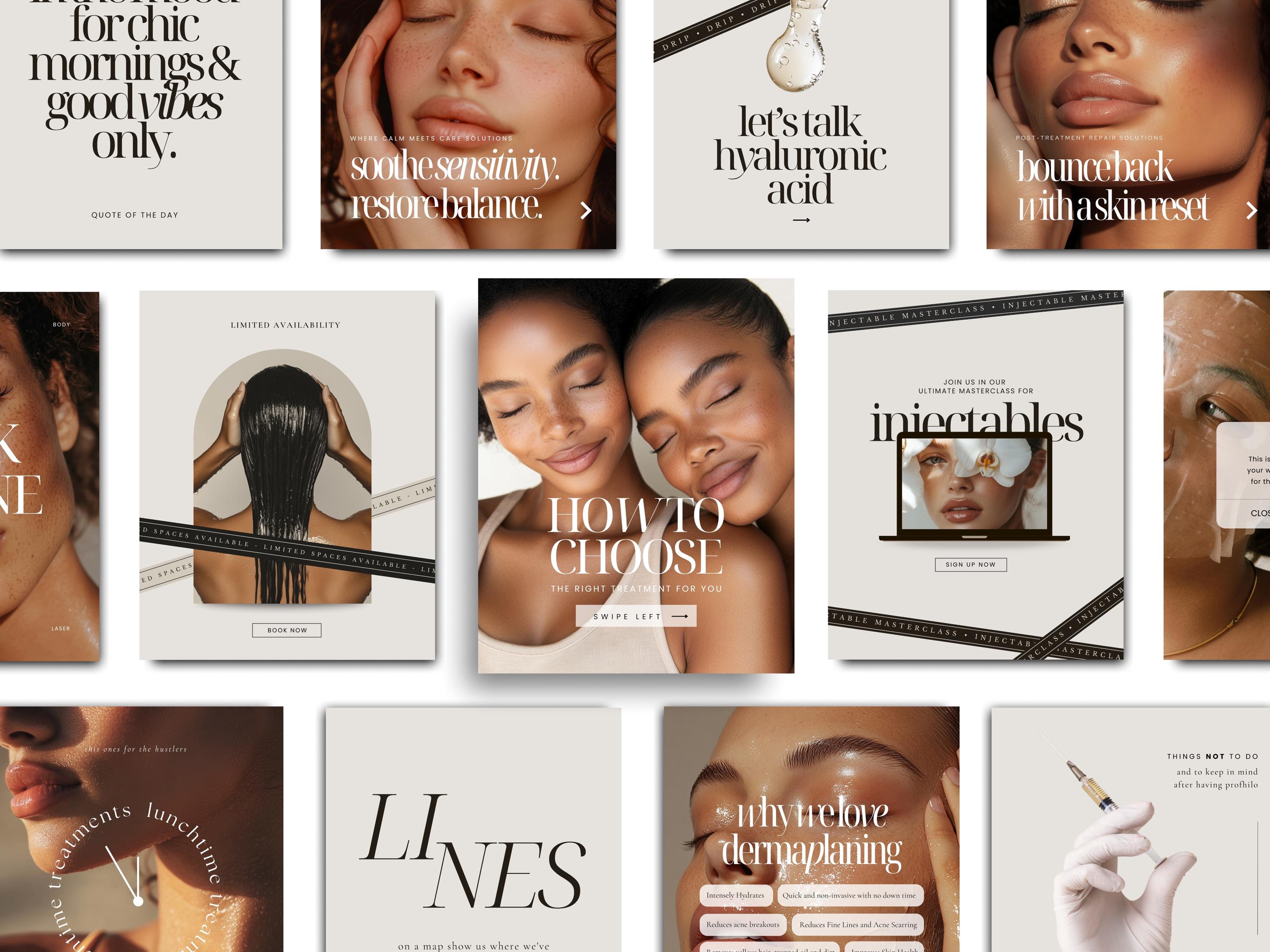 650 Skincare Instagram Templates, Skincare Instagram, Esthetician Instagram Skincare Posts, Esthetician Templates, Skincare Social Media Kit