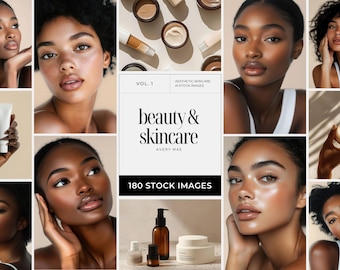 Melanin Skincare Stock Photos, Aesthetic Melanin Beauty Skin Care Stock Images for Esthetician Beauty Salon Social Media & Branding