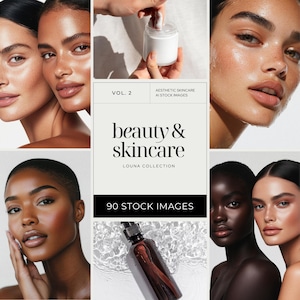 Skincare Beauty Products Stock Photos, Aesthetic AI Diverse Beauty Model Stock Image Bundle Esthetician Instagram Social Media Marketing Kit