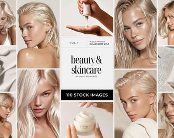 Blonde Beauty Stock Photos, Skin Care & Hair Beauty Images for Esthetician Medpsa Salon Branding, Aesthetic Blond Women MRR PLR Stock Images