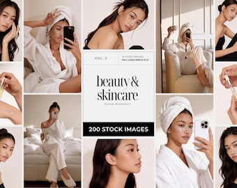 Natural Beauty AI Stock Photos, Luxury Korean Skincare Portraits, Feminine Beauty Lifestyle Social Media Content, PLR MRR Stock Image Bundle