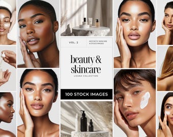 Skincare Stock Photos Bundle, Natural Aesthetic AI Beauty Portraits, Diverse Women, Minimalist Editorial Images for Instagram & Branding