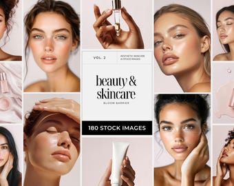 Feminine Skincare Stock Photos, 180 AI Beauty Portraits of Diverse Women for Social Media Branding, Pink Minimalist Aesthetic Stock Images