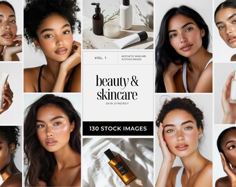 Skincare Beauty Stock Photos Bundle, 130 Natural Diverse Beauty Portraits and Luxury Skin Care Images for Instagram, Branding & Social Media