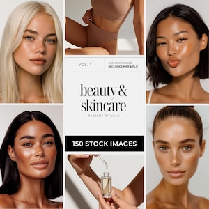 Skincare Beauty Stock Photos, 150 Editorial AI Images, Diverse Women Portraits, MRR PLR Stock Images for Social Media Brands & Marketing