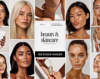 Skincare Beauty Stock Photos, 150 Editorial AI Images, Diverse Women Portraits, MRR PLR Stock Images for Social Media Brands & Marketing