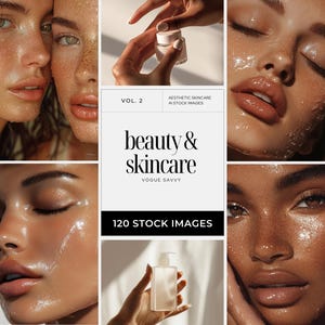 Beauty Skincare Stock Photos, Aesthetic Skin Care Product & Diverse Model Stock Image Bundle for Esthetician Medspa Social Media Branding