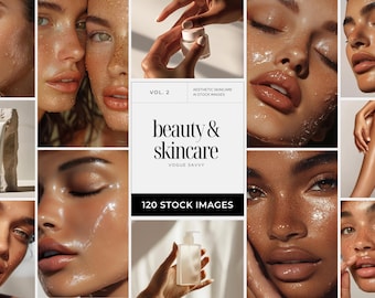 Beauty Skincare Stock Photos, Aesthetic Skin Care Product & Diverse Model Stock Image Bundle for Esthetician Medspa Social Media Branding