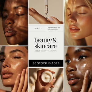 Skincare Beauty Products Stock Photos, Aesthetic AI Diverse Beauty Model Stock Image Bundle Esthetician Instagram Social Media Marketing Kit