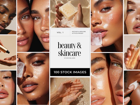 Aesthetic Skincare Stock Photos, 100 AI Beauty Images, Diverse Women Portraits for Esthetician Medspa & Beauty Salon Social Media Branding