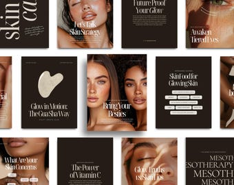 300 Skincare Instagram Templates, Esthetician Social Media Templates, Skincare Coach, Editable Canva Templates Skincare Social Media Posts