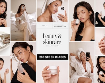Korean Beauty AI Stock Photos, Luxury Skincare Portraits, Feminine Beauty Lifestyle Social Media Content, PLR & MRR Stock Image Bundle