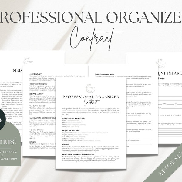 Professional Organizer Contract, Home Organization Business, Canva, Word Document, PDF, Google Doc