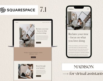Virtual Assistant Squarespace Template, Squarespace 7.1 Template, Squarespace Website, DIY Website, Neutral Website Template