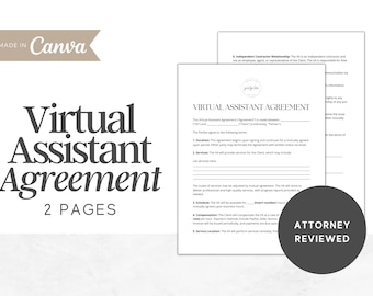 Virtual Assistant Agreement Form, Editable Attorney-Reviewed, Virtual Assistant Contract Template, Canva PDF and Word Document