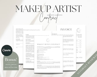 Makeup Artist Contract, Bridal Makeup Contract, Makeup Service Form, Makeup Artist Form, Freelance Makeup Artist, Canva Template